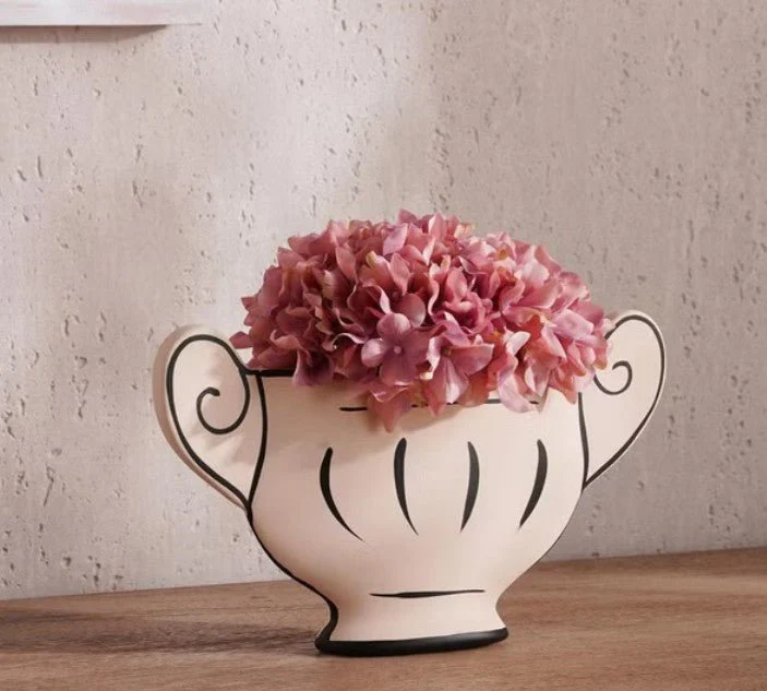 AKDC Classic Urn Style Clay Flower Vase 28cm*5cm*16.5cm, Beige and Black - Image 3