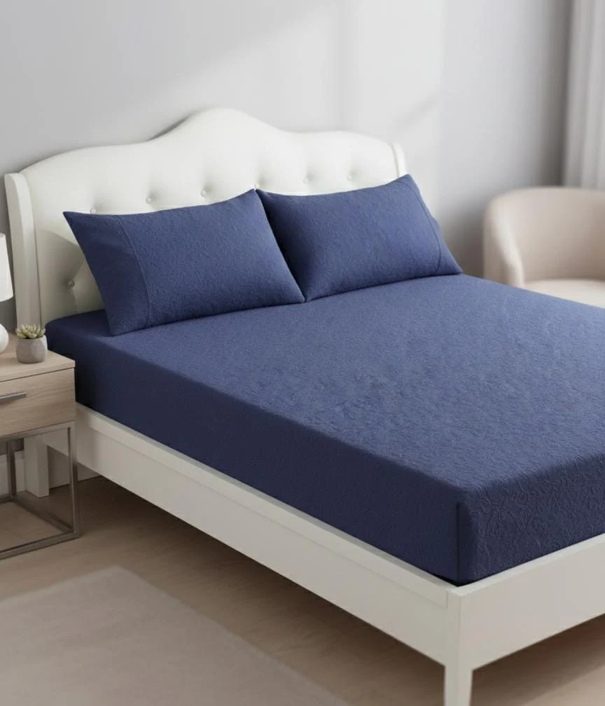 AKDC Classic White Microfibre Fitted Bed Sheet Set 180x200x25cm with 2 Vibrant Blue Pillowcases