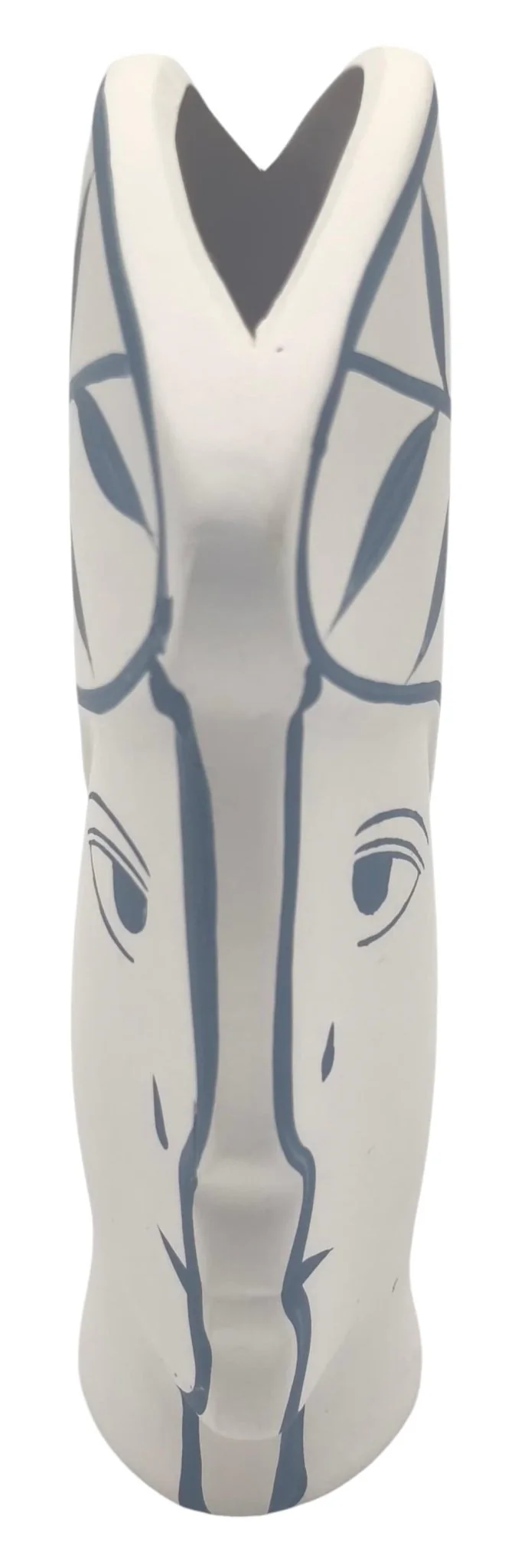 AKDC Clay Flower Vase 15cm*5cm*19cm, Artistic Face-Shaped Planter with Leaf Design, White and Blue - Image 3