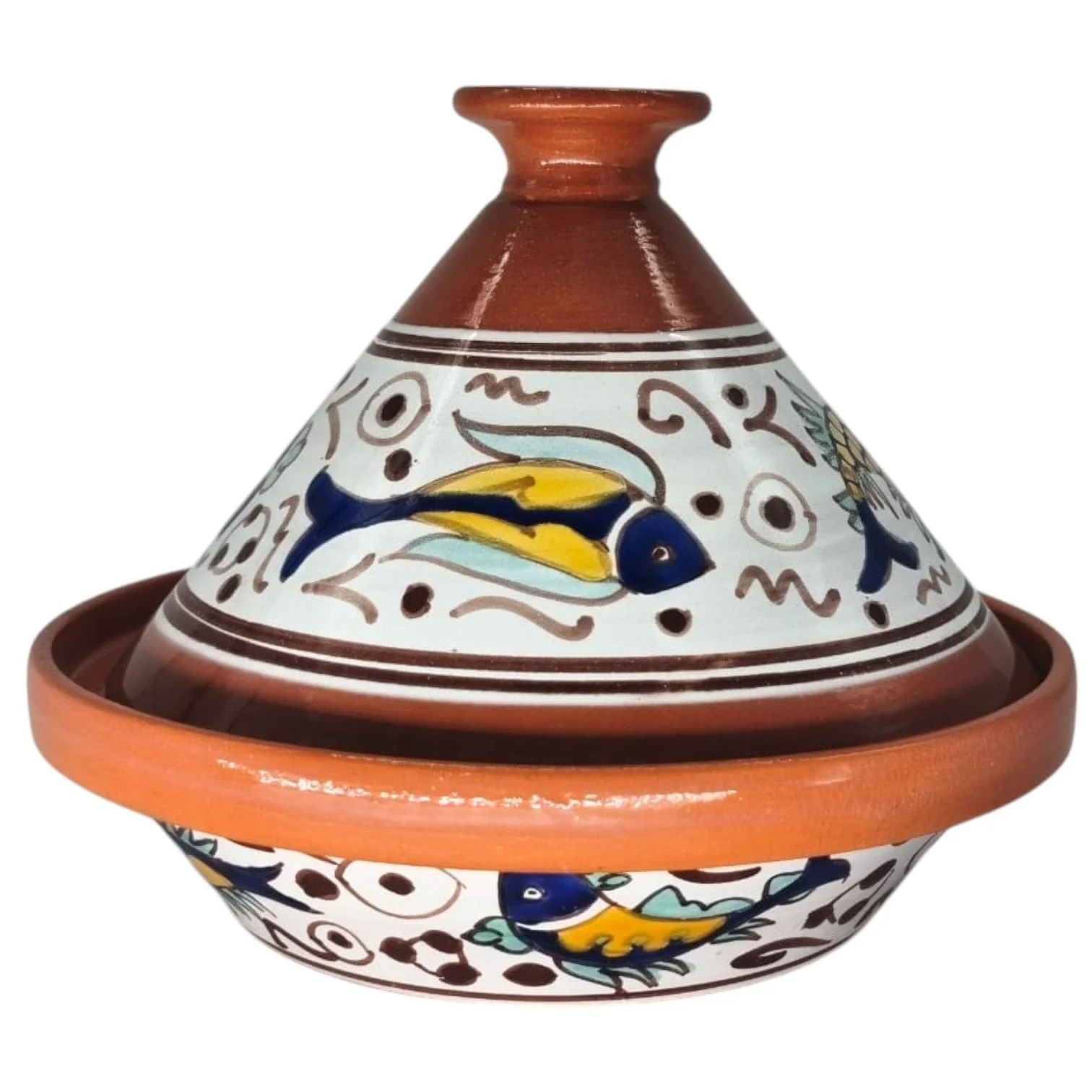 AKDC Tunisian Clay Tagine With Lid Fish Painting -22CM - Made in Tunisia