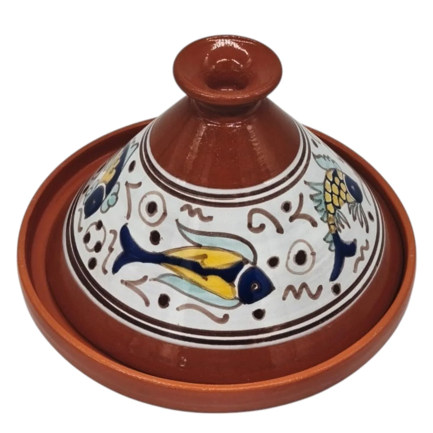 AKDC Tunisian Clay Tagine With Lid Fish Painting -22CM - Made in Tunisia - Image 2