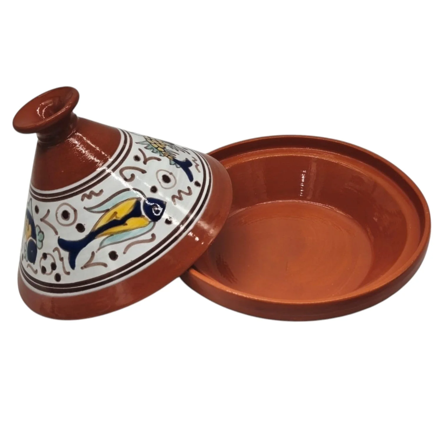 AKDC Tunisian Clay Tagine With Lid Fish Painting -22CM - Made in Tunisia - Image 3
