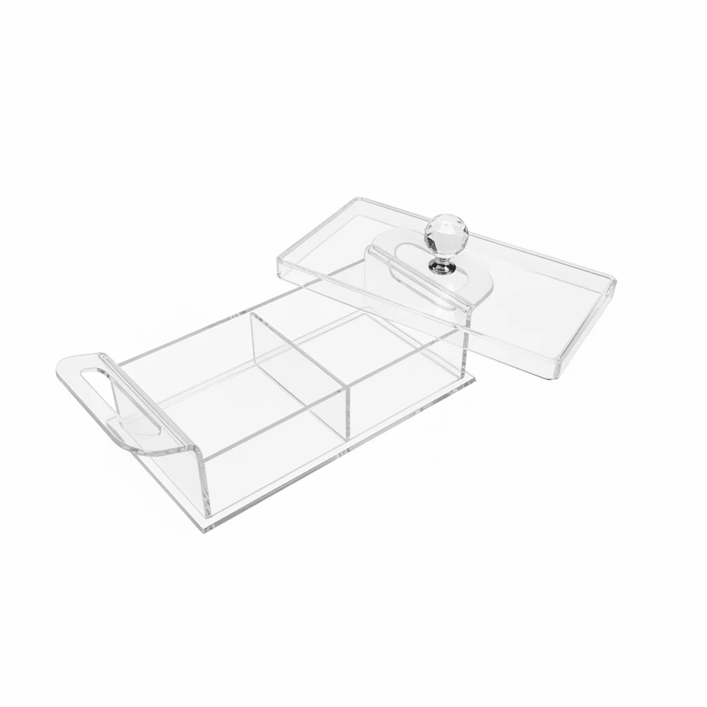 AKDC Clear Acrylic 2 Section Candy Storage Box with Lid Transparent Organizer for Sweets and Snacks 25x13x6 cm - Image 2
