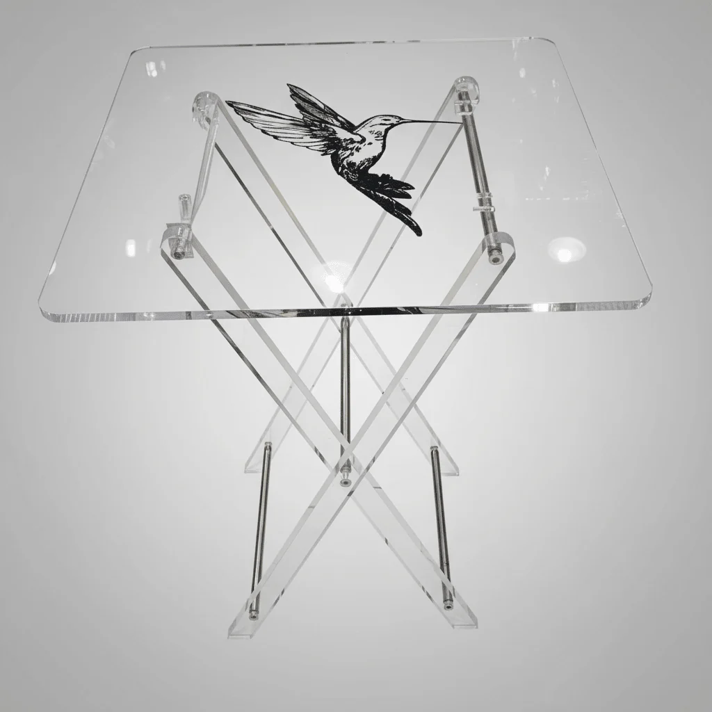 AKDC Clear Acrylic Coffee Table Set with Bird Print Design Modern Decorative Foldable 4-Piece Furniture 50x40x47 cm - Image 2