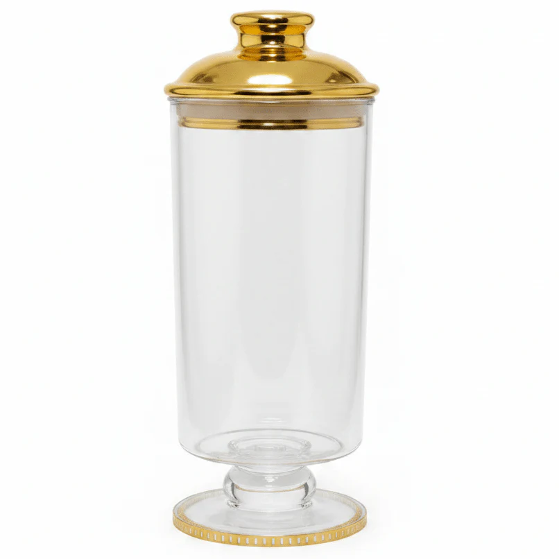 AKDC Clear Acrylic Footed Storage Canister with Premium Gold Lid Stylish Kitchen Organizer 20 × 10 cm