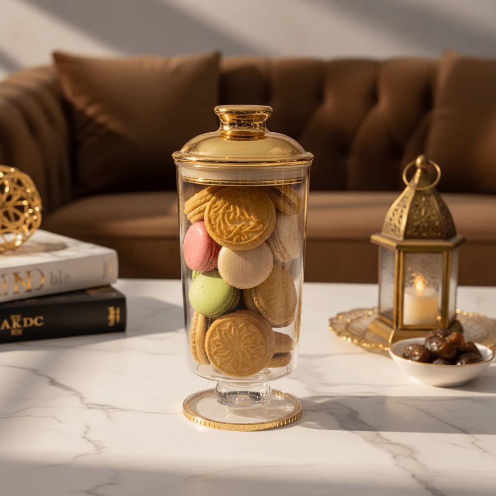 AKDC Clear Acrylic Footed Storage Canister with Premium Gold Lid Stylish Kitchen Organizer 20 × 10 cm - Image 2