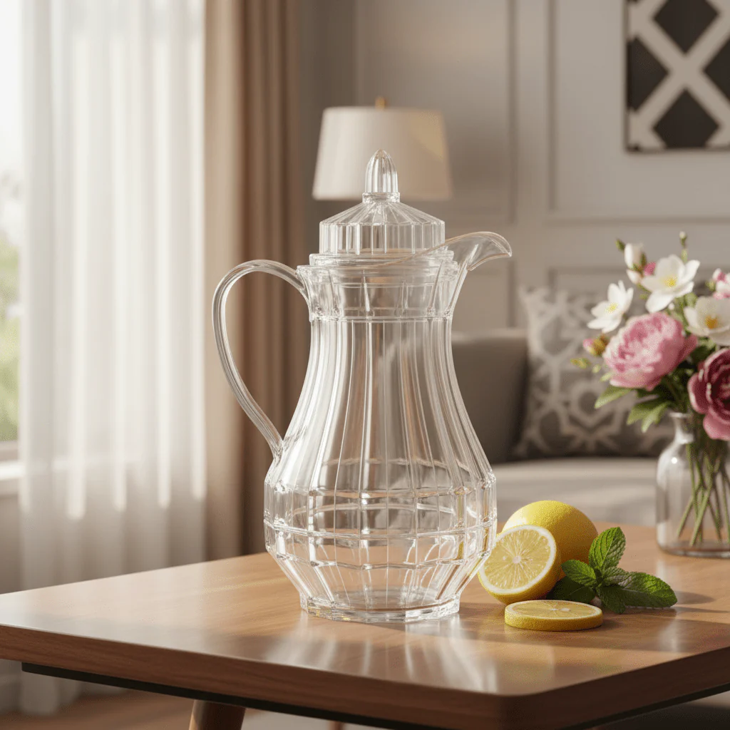 AKDC Clear Acrylic Serving Jug with Lid Spill Resistant Water Juice Pitcher for Home and Outdoor Use 25 × 14 cm - Image 2