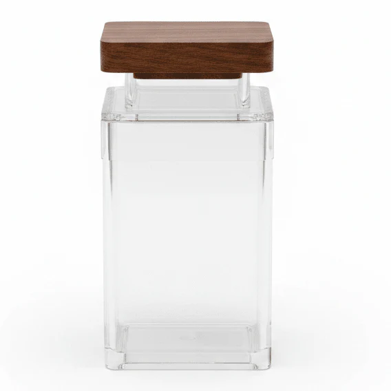 AKDC Clear Acrylic Storage Canister with Elegant Lid Stylish Transparent Organizer 13.5 × 8.5 cm