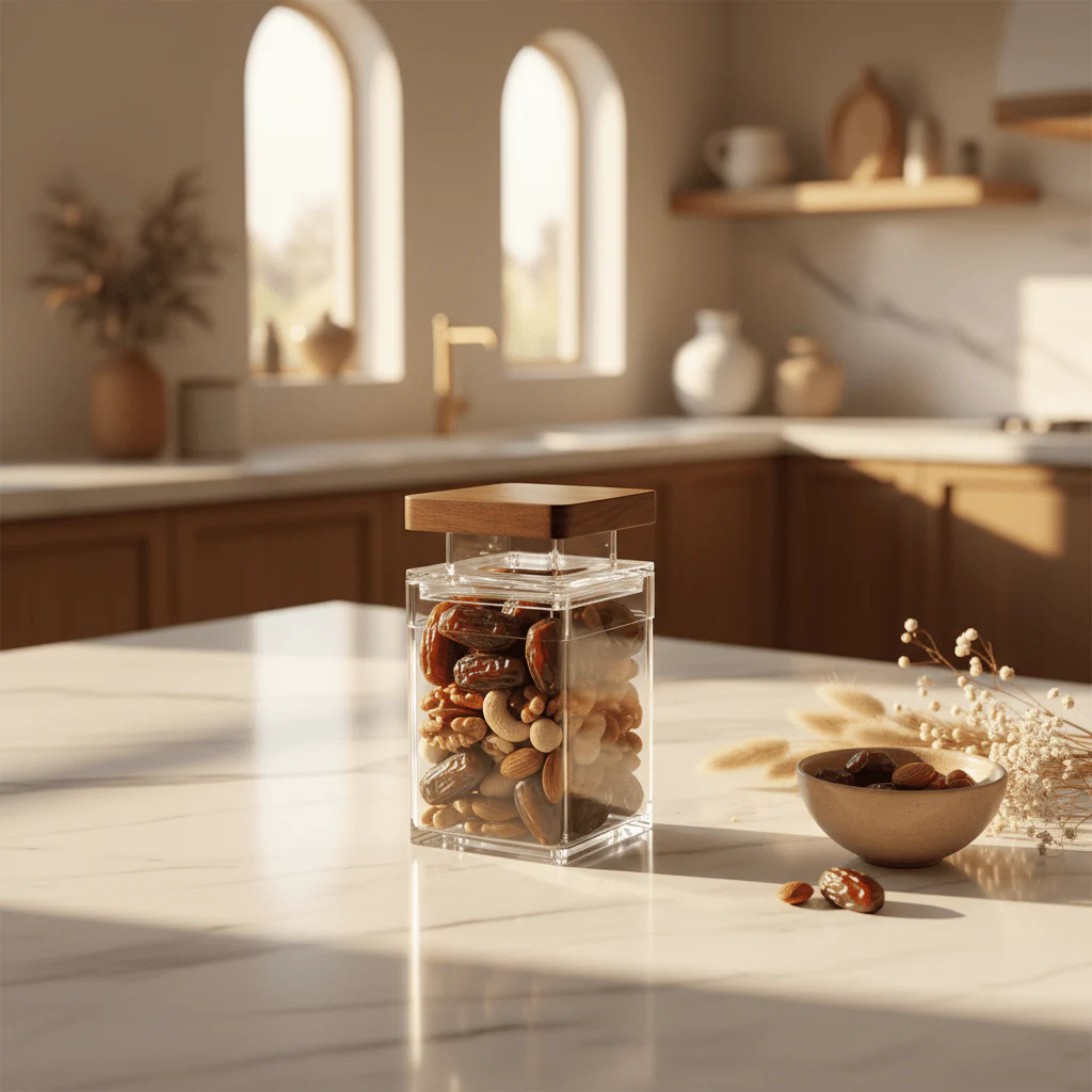 AKDC Clear Acrylic Storage Canister with Elegant Lid Stylish Transparent Organizer 13.5 × 8.5 cm - Image 2