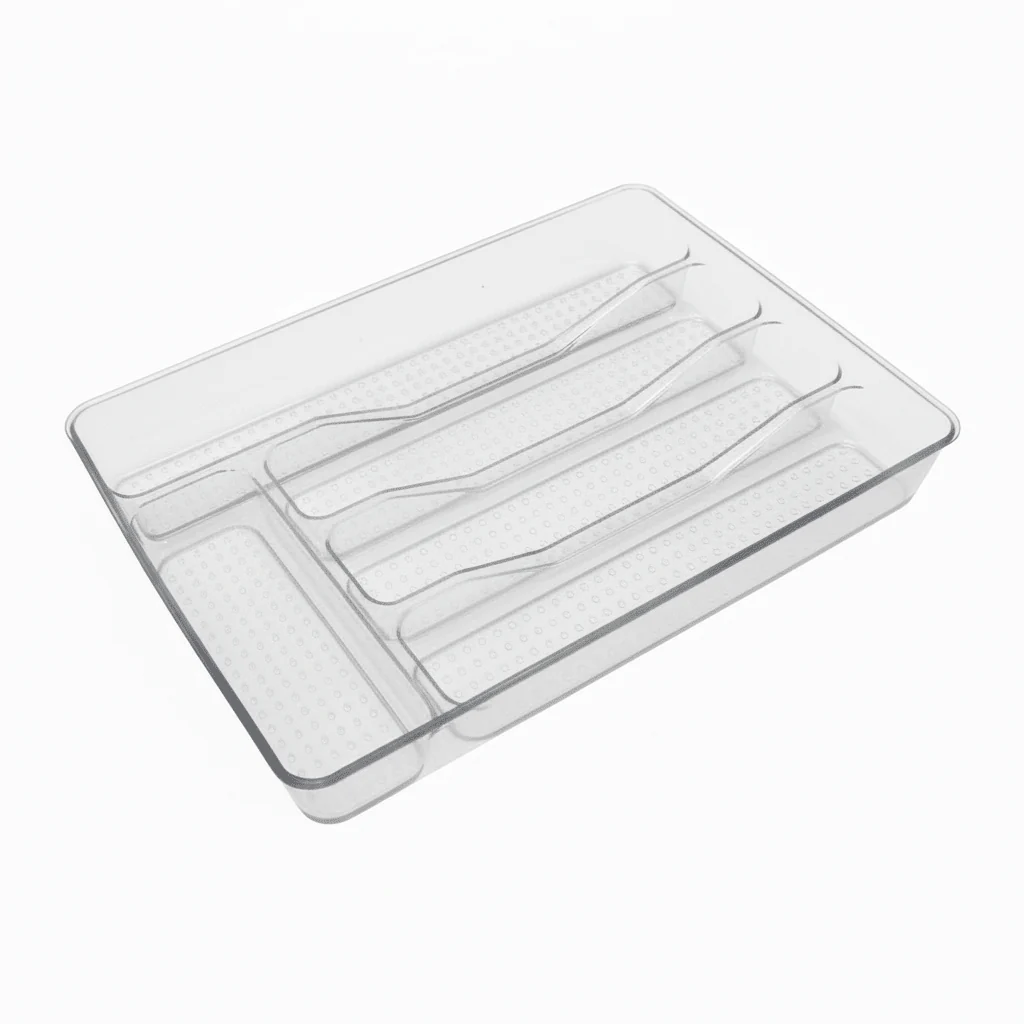 AKDC Plastic Cutlery Storage Tray Kitchen Drawer Organizer– 33×24×4cm-Transparent - Image 2