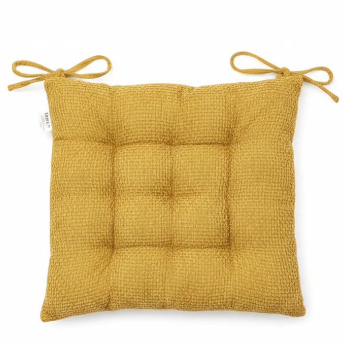 AKDC Cloth Mustard Yellow Square Seat Cushion with Ties Bright Decorative Chair Pad for Home Dining and Office Use 40 cm