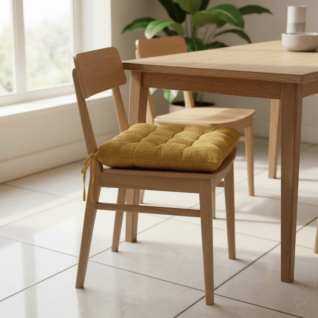 AKDC Cloth Mustard Yellow Square Seat Cushion with Ties Bright Decorative Chair Pad for Home Dining and Office Use 40 cm - Image 2