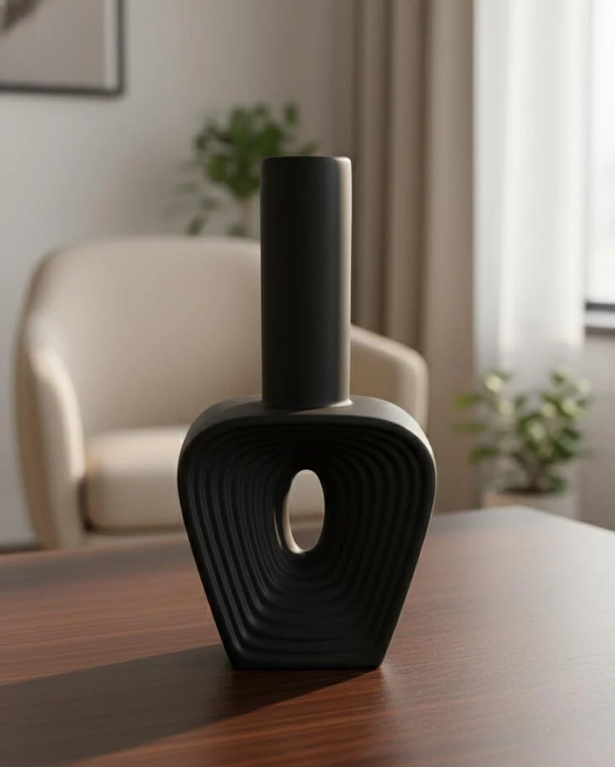AKDC Compact Black Ceramic Table Vase – 17×13 cm - Image 2