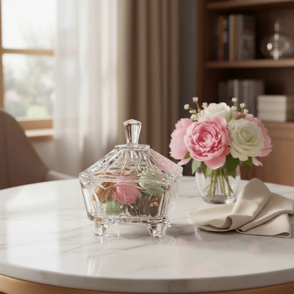 AKDC Compact Glass Sugar Pot with Lid Space Saving Kitchen Storage Container 10 x 10 cm - Image 2