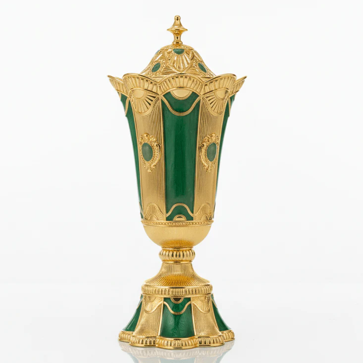 AKDC Compact Green & Gold Incense Burner – Decorative Bakhoor Burner for Home 20 cm