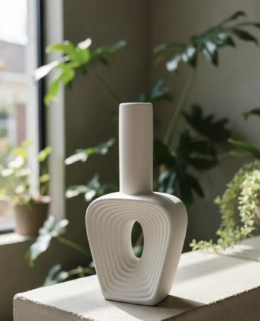 AKDC Compact White Ceramic Table Vase – 17×13 cm - Image 2