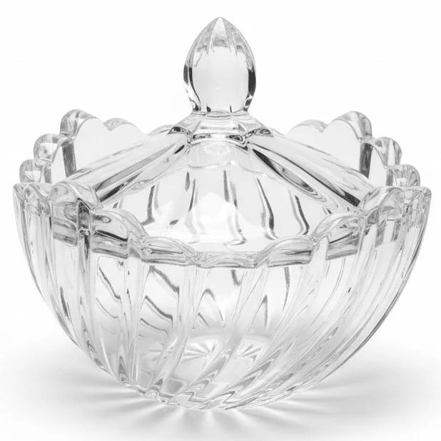 AKDC Covered Glass Candy Bowl Elegant Serving Bowl for Sweets Nuts and Snacks 15 x 10 cm