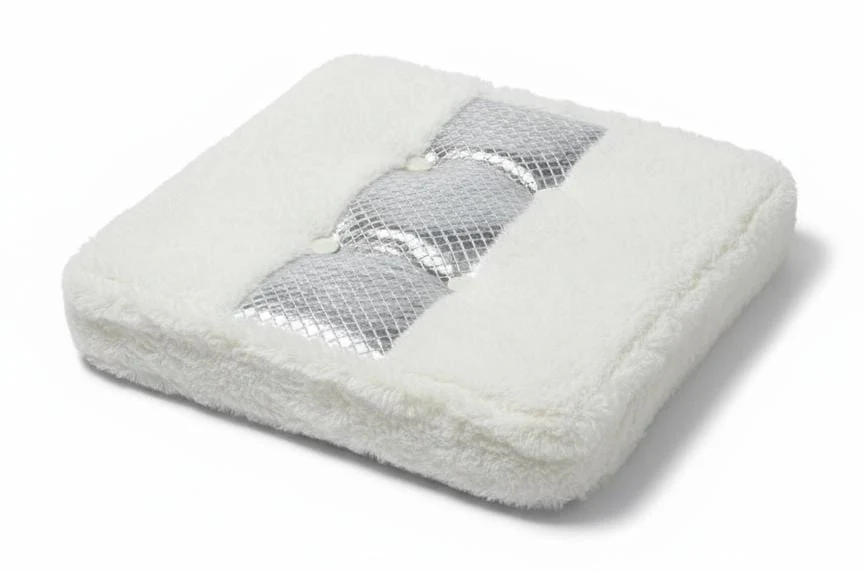 AKDC Cozy Luxury Faux Fur Square Cushion for Sofa & Bed – Pure White Fur Fabric, 43×43×7 cm