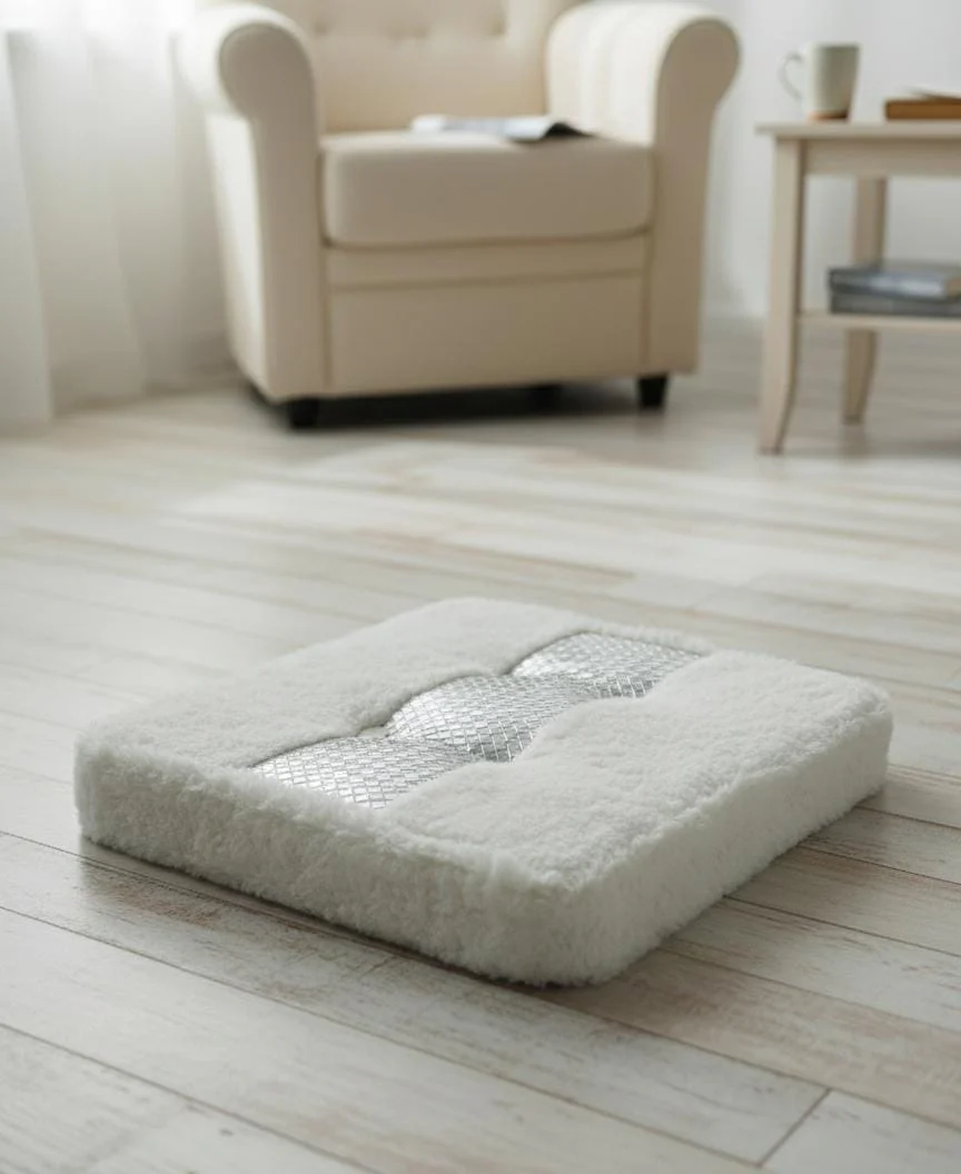 AKDC Cozy Luxury Faux Fur Square Cushion for Sofa & Bed – Pure White Fur Fabric, 43×43×7 cm - Image 2