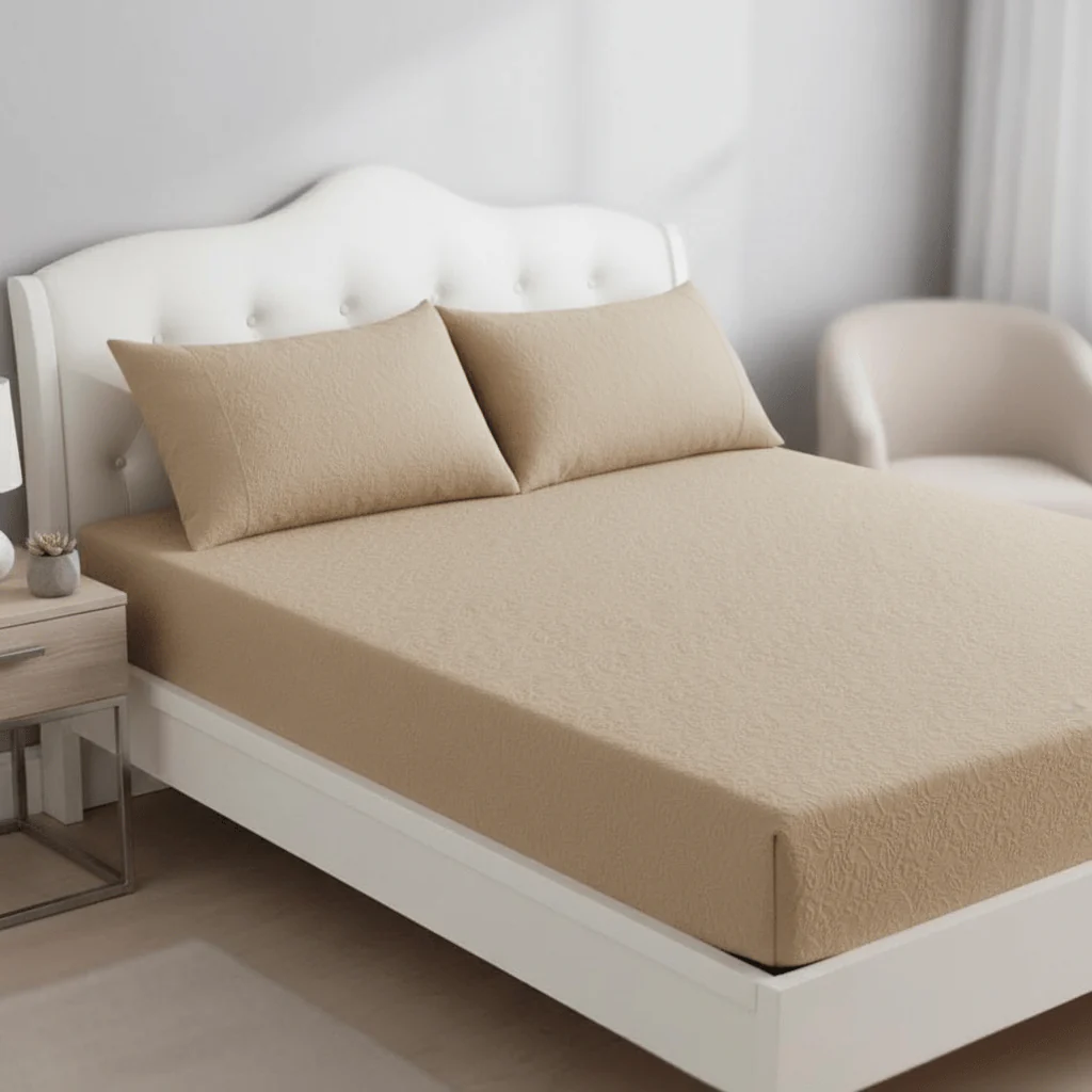 AKDC Cozy Baige Microfibre Fitted Bed Sheet Set 180x200x25cm with 2 Beige Pillowcases