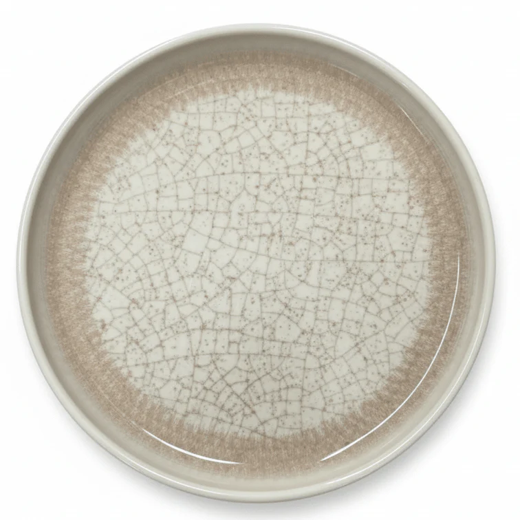 AKDC Cream Brown Crackle Design Round Melamine Dinner Plate Large Serving Dish for Home Kitchen, Catering and Outdoor Dining – 10.75 Inch