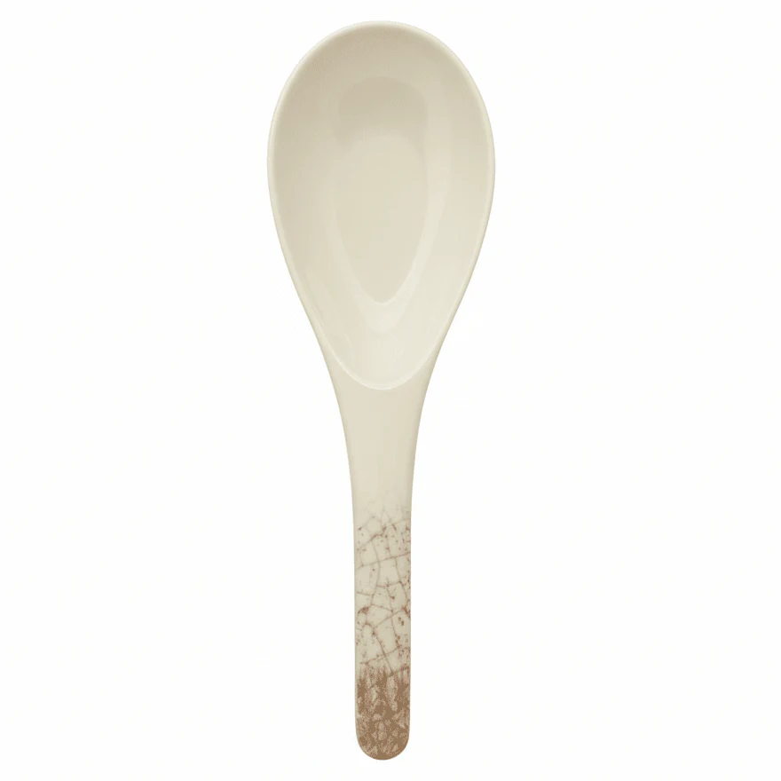 AKDC Cream Brown Crackle Pattern Long Handle Melamine Serving Spoon Ideal for Buffet, Catering and Daily Kitchen Use – 21 cm