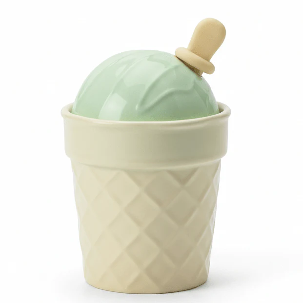 AKDC Cream Ceramic Ice Cream Mug Cup with Lid for Desserts, Coffee & Specialty Drinks – 150ml