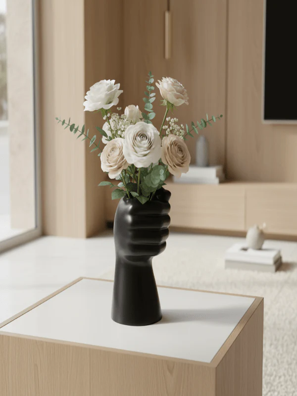 AKDC Creative Hand-Shaped Ceramic Decorative Flower Vase – Bold Black Artistic Design, 20 × 10 cm - Image 2