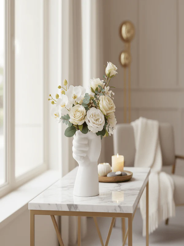 AKDC Creative Hand-Shaped Ceramic Decorative Vase – Elegant White Artistic Home Décor Accent, 20 × 10 cm - Image 4