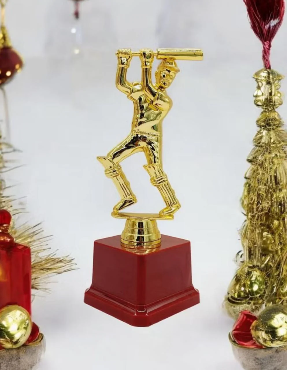 AKDC Cricket Male Trophy Childrens Cup for Sports Party Favors Gift Winner Rewards 18cm Gold&Maroon Color - Image 2