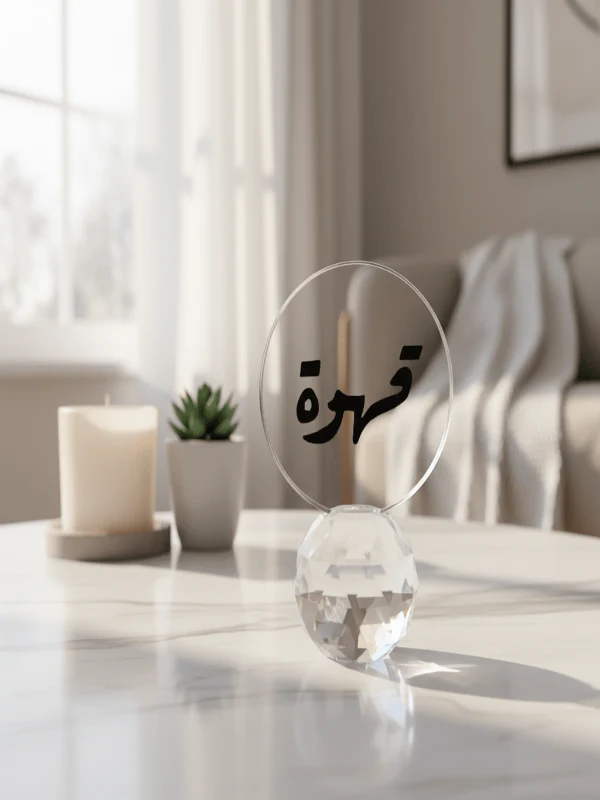 AKDC Crystal Glass Decorative Piece 11 cm – “Coffee” Arabic Calligraphy Ornament - Image 2
