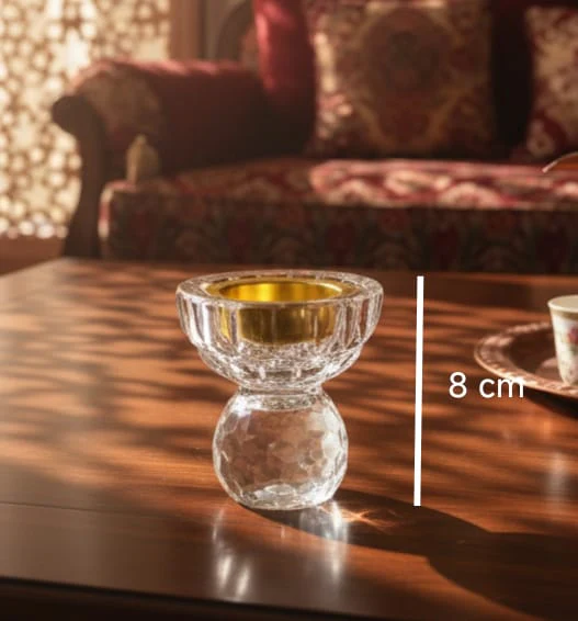AKDC Crystal Incense Burner 8cm with Gold Touch – Mini Decorative Crystal Burner for Bakhoor, Incense Sticks & Cones, Elegant Home & Office Aroma Holder - Image 2
