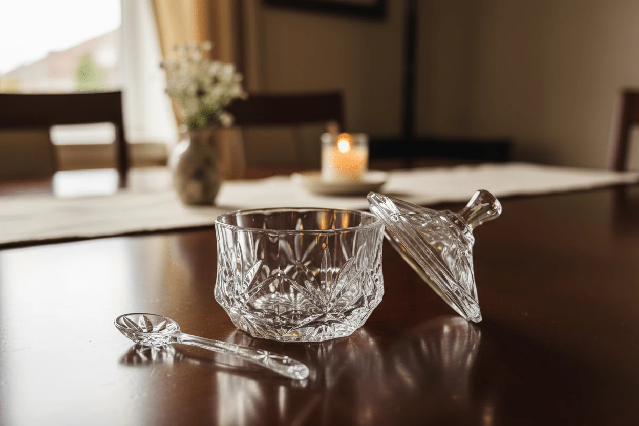 AKDC Crystal Sugar Pot with Lid 250ml, Clear & Transparrent - Image 2