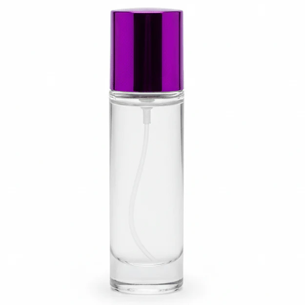 AKDC cylindrical 30ml refillable glass perfume bottle with purple cap modern stylish fragrance container gift