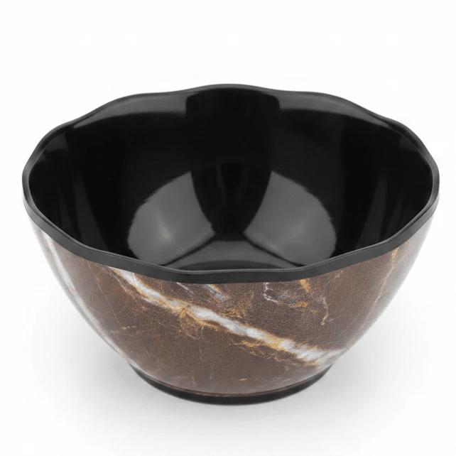 AKDC Dark Brown Melamine Serving Bowl with Black Trim, Small Round Bowl for Sides & Desserts – 4 Inch