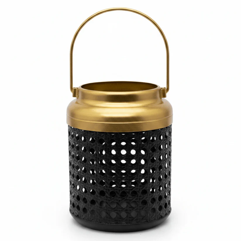 AKDC Decorative Black & Gold Metal Candle Holder Lantern with Handle for Home Décor, Festive Lighting & Table Centerpieces – 15×10 cm