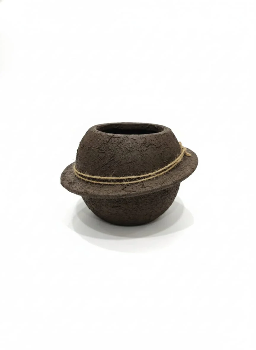 AKDC Decorative Clay Plant Pot – Brown Earth Shade – 14×19 cm – Unique Handcrafted Design