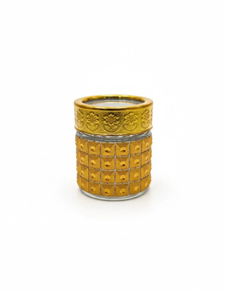 AKDC Decorative Glass Bottle – 6×5 cm Gold Finish, Elegant Mini Bottle for Décor & Display Purposes