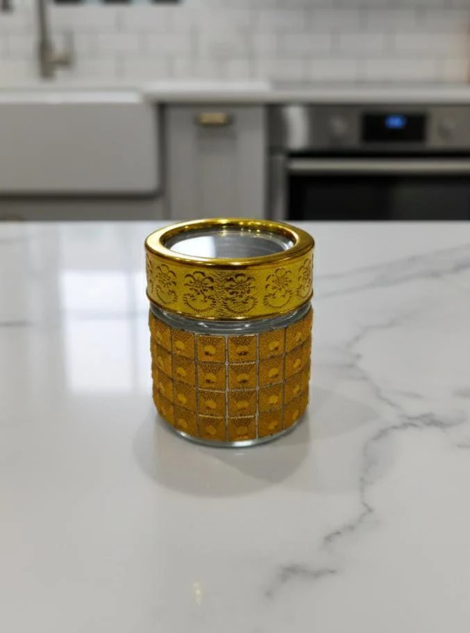 AKDC Decorative Glass Bottle – 6×5 cm Gold Finish, Elegant Mini Bottle for Décor & Display Purposes - Image 2
