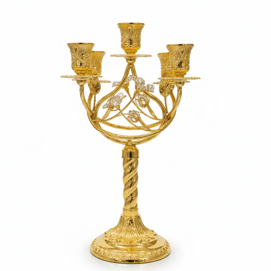 AKDC Decorative Gold Metal Candle Holder with Modern Design for Home Décor – 36 cm