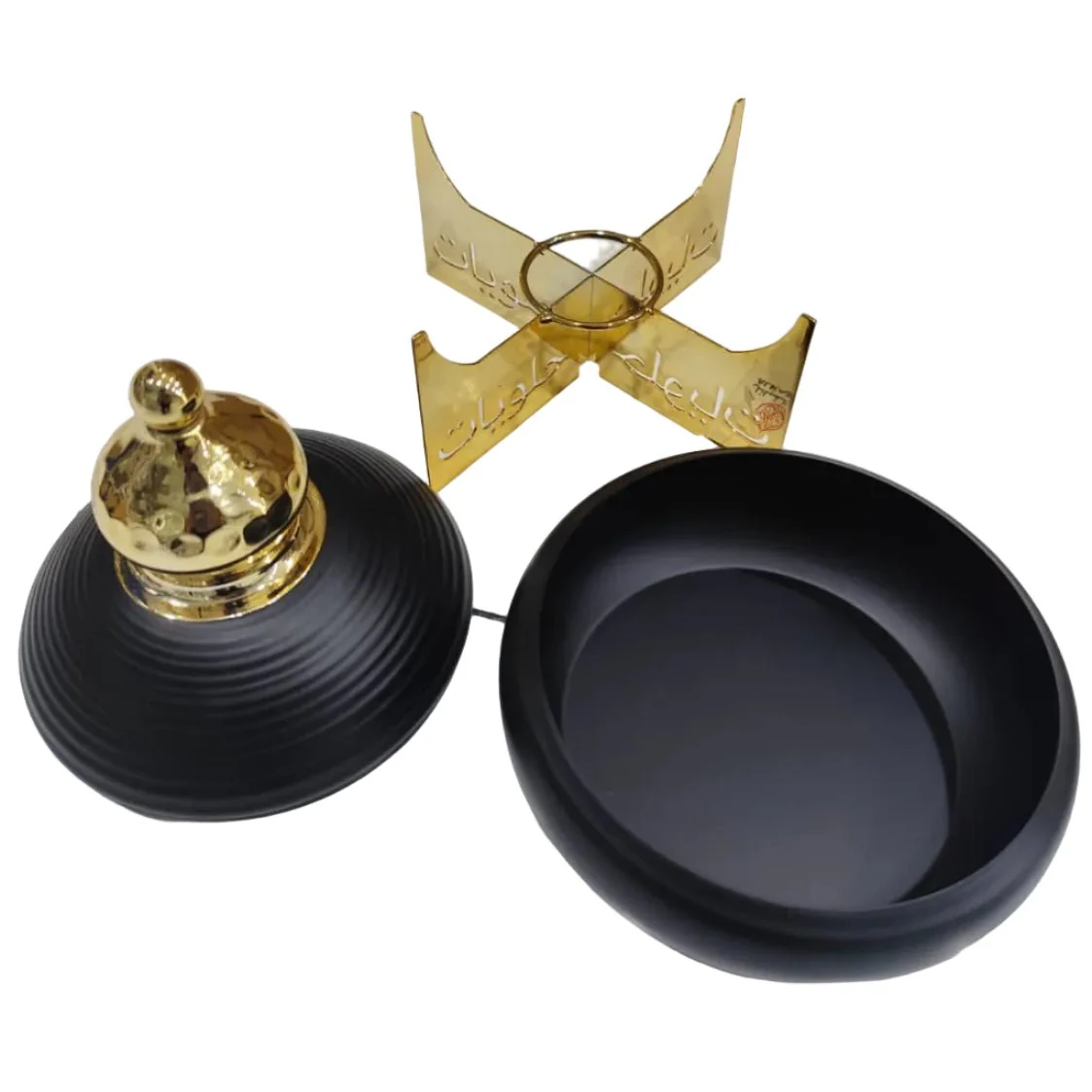 AKDC Decorative Metal Candy Jar with Lid and Raised Stand – Elegant Black and Gold Finish Storage Jar for Sweets, Dry Fruits and Home Display, Size 22 × 18 cm - Image 2