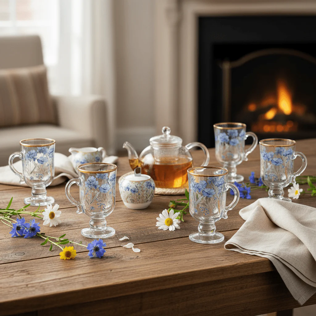 AKDC Decorative Tea Glass Set of Six Pieces with Floral Pattern Design - Image 2