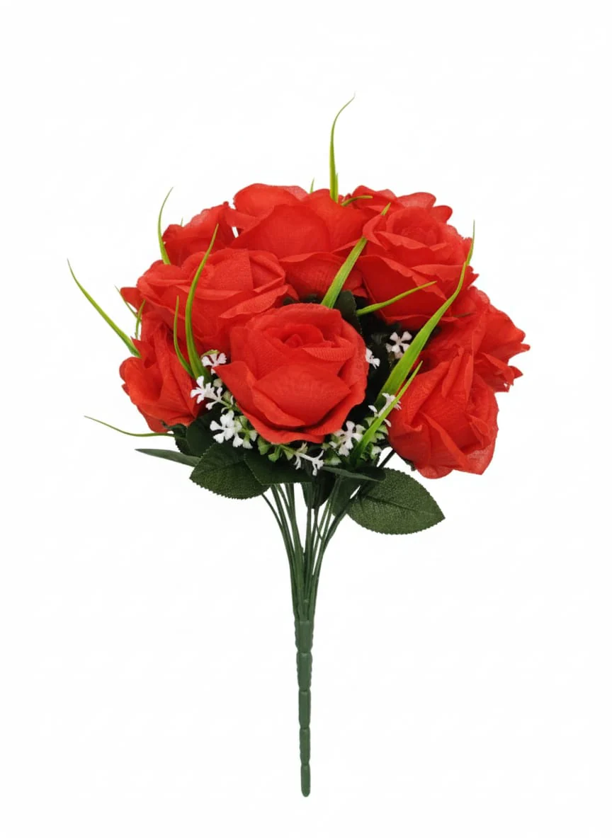 AKDC Deluxe Velvet Touch Artificial Red Rose Branch – Realistic Silk Petals with Sturdy Plastic Stem – 44 cm Floral Decoration
