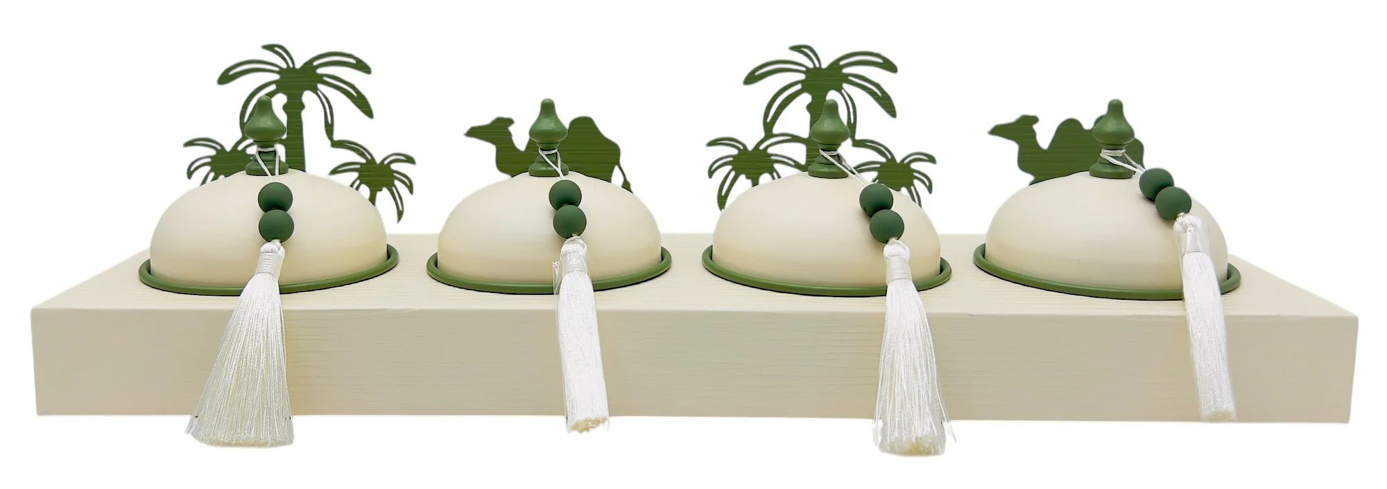 AKDC Desert Oasis Metal 4pcs Candy Bowls with Tray 51cm*14.5cm*14cm, Ivory/Green