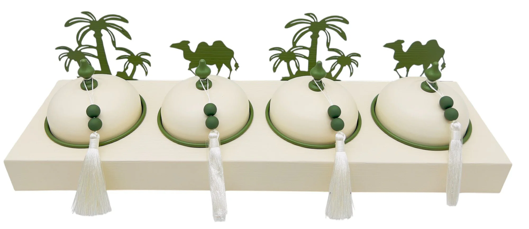 AKDC Desert Oasis Metal 4pcs Candy Bowls with Tray 51cm*14.5cm*14cm, Ivory/Green - Image 2