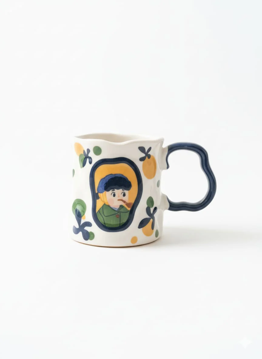AKDC Designer 400ml White Ceramic Mug with Black and Boy Illustration – Unique Artistic Coffee Mug for Modern Style Lovers - Image 2