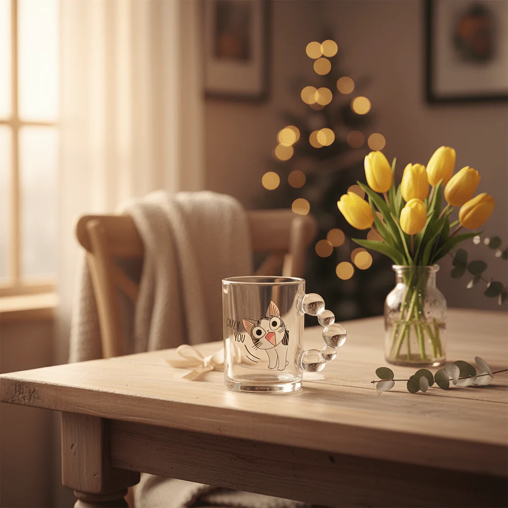AKDC Designer Cat Print Clear Glass Mug with Elegant Handle for Gift and Home Use 300ml - Image 2