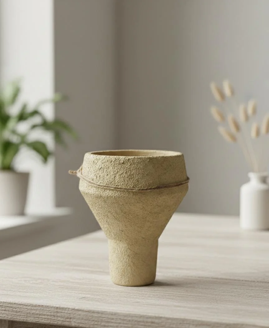 AKDC Designer Clay Plant Pot – Beige Color – 23×15 cm – Unique Curved Shape - Image 2