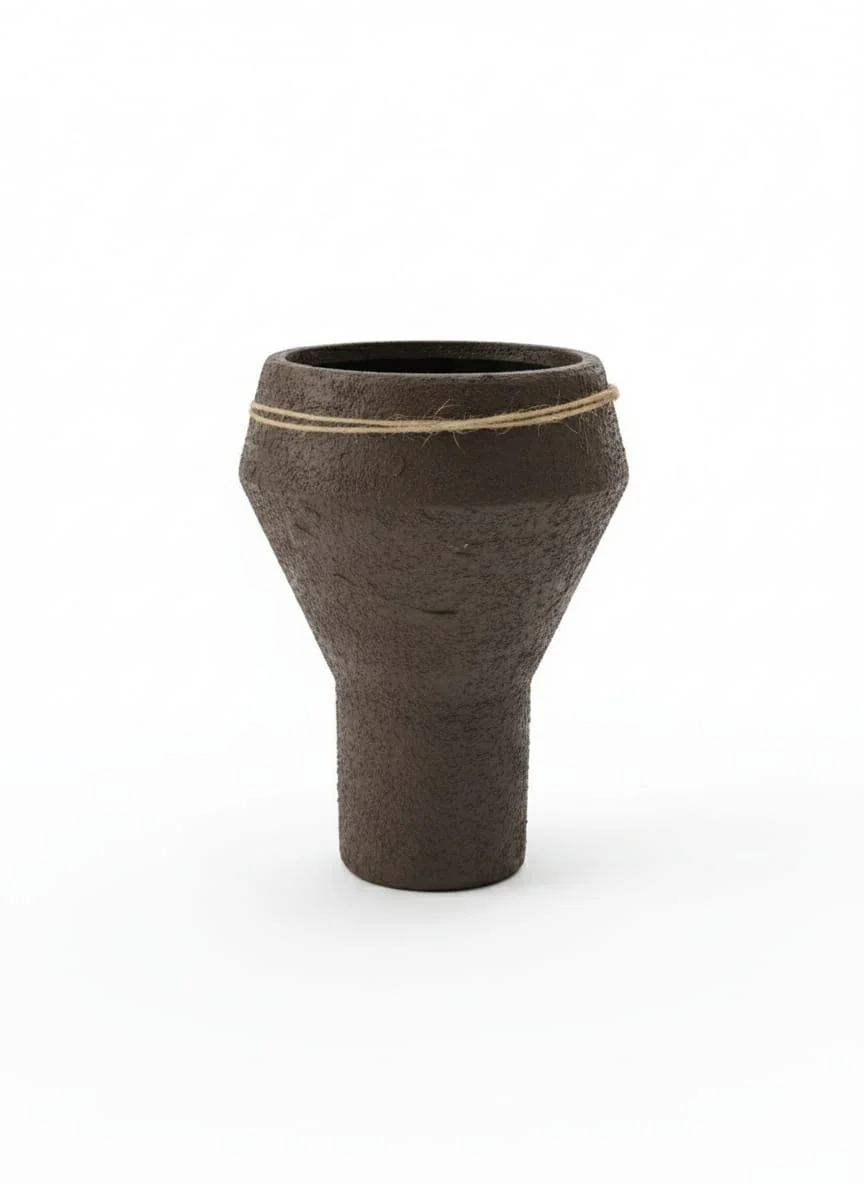 AKDC Designer Clay Plant Pot – Brown Earth Shade – 23×15 cm – Unique Curved Shape