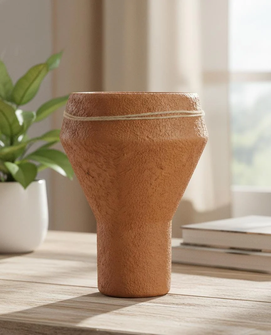 AKDC Designer Clay Plant Pot – Sand Tone – 23×15 cm – Unique Curved Shape - Image 2